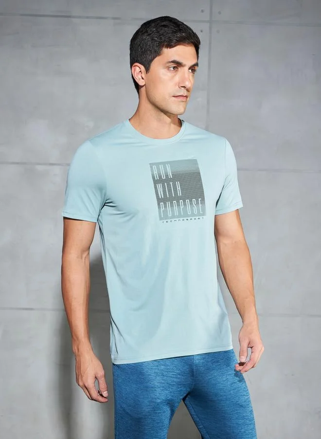 Technosport Technosport Men Printed Slim Fit Crew Neck T-Shirt