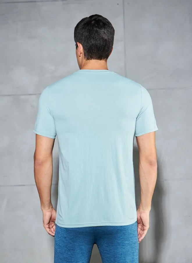 Technosport Blue Technosport Men Printed Slim Fit Crew Neck T-Shirt for Men | Best Price UAE
