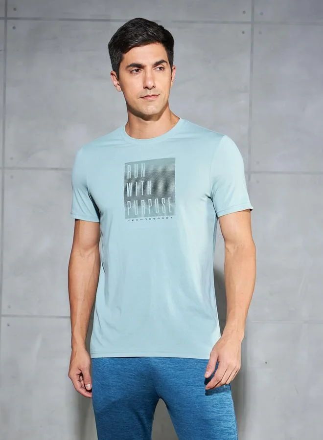 Technosport Technosport Men Printed Slim Fit Crew Neck T-Shirt