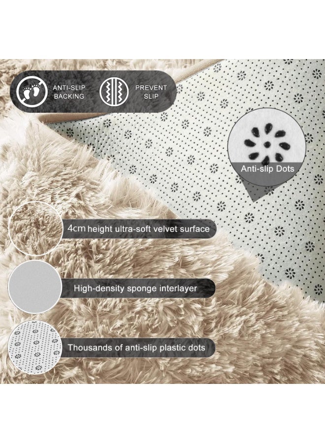 LIODUX Ultra Soft Modern Area Rugs, Indoor Fluffy Living Room Carpets, Non-Slip Bedroom Home Decor Rug, Washable Furry Throw Rugs for Kids Room Decoration (Beige, 200x400CM) - Image 3