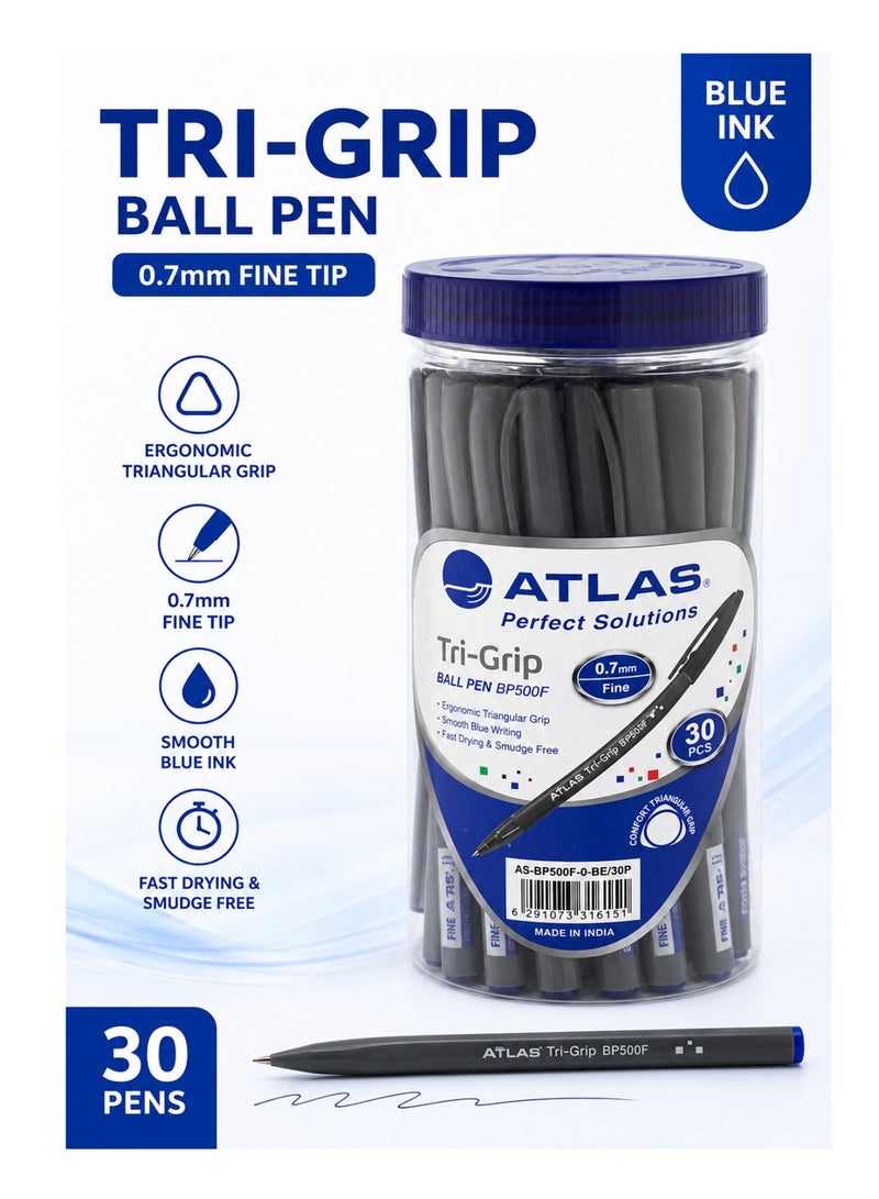 ATLAS 50-Piece Tri-Grip Ballpoint Pen Fine 0.7mm Tip Blue Ink - Image 1