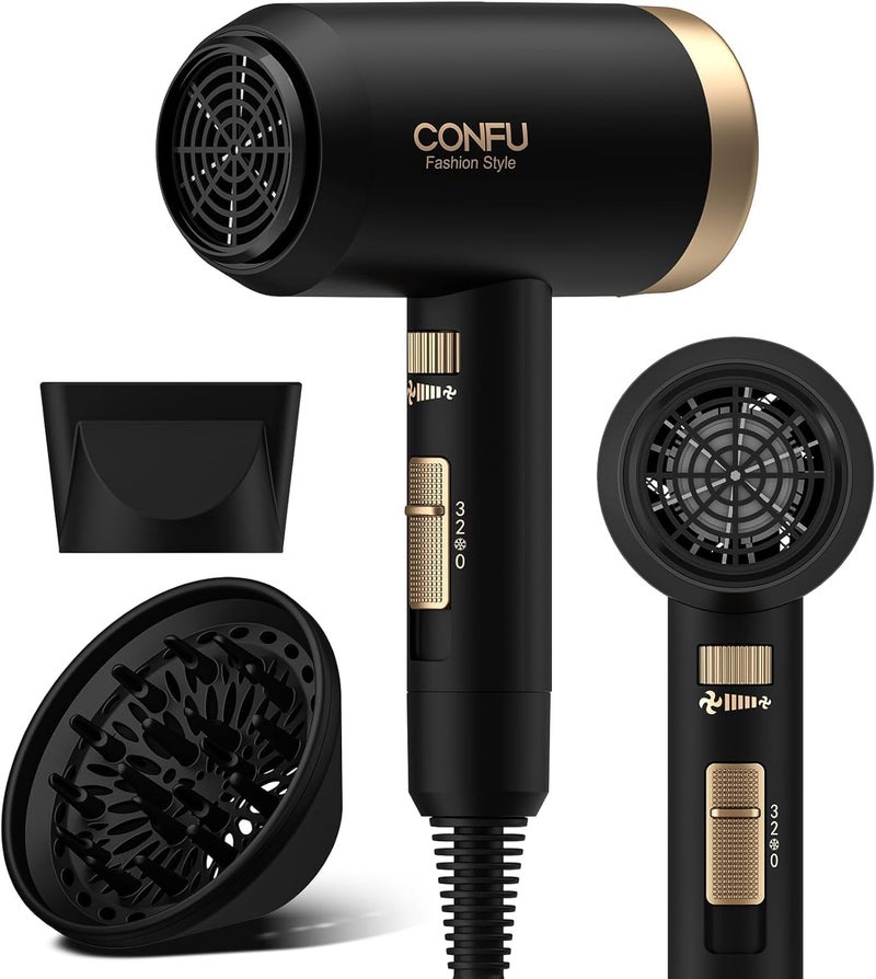 CONFU Hair Dryer, Blow Dryer with Diffuser, 21000PRM Professional Hairdryer, Portable Lightweight Fast Drying Negative Ionic Blow Dryer, Hair Diffuser for Curly Hair for Home Travel - Image 1