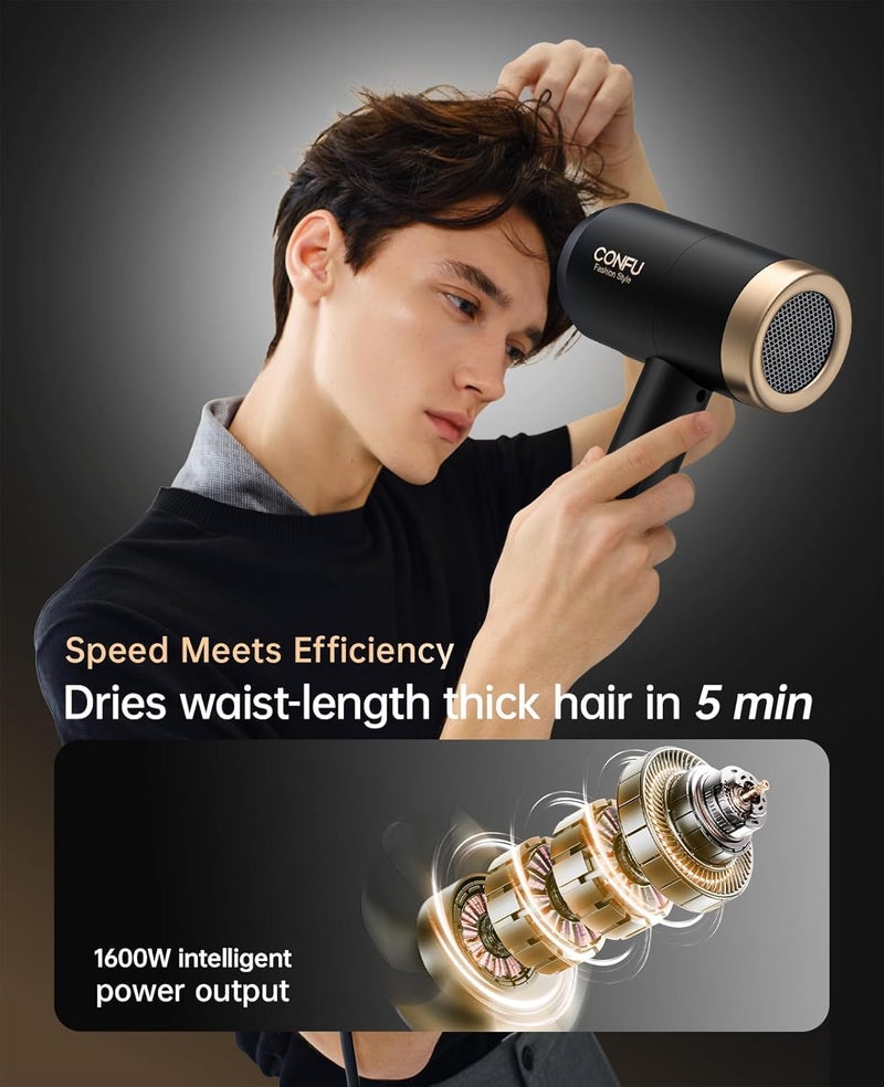 CONFU Hair Dryer, Blow Dryer with Diffuser, 21000PRM Professional Hairdryer, Portable Lightweight Fast Drying Negative Ionic Blow Dryer, Hair Diffuser for Curly Hair for Home Travel - Image 2