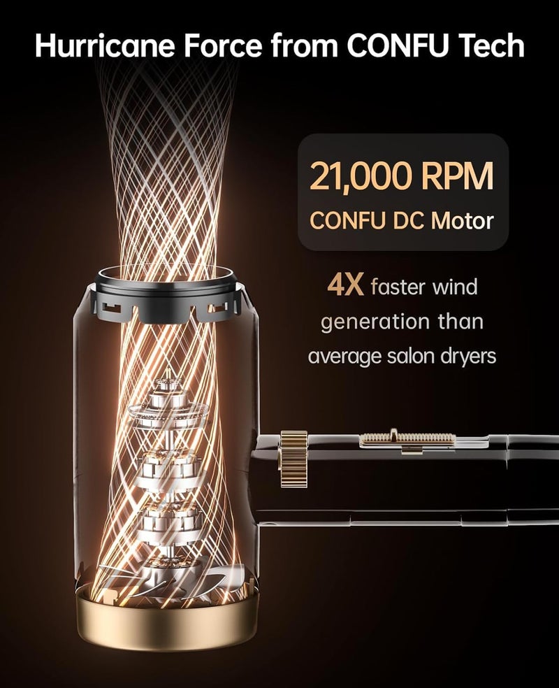 CONFU Hair Dryer, Blow Dryer with Diffuser, 21000PRM Professional Hairdryer, Portable Lightweight Fast Drying Negative Ionic Blow Dryer, Hair Diffuser for Curly Hair for Home Travel - Image 3