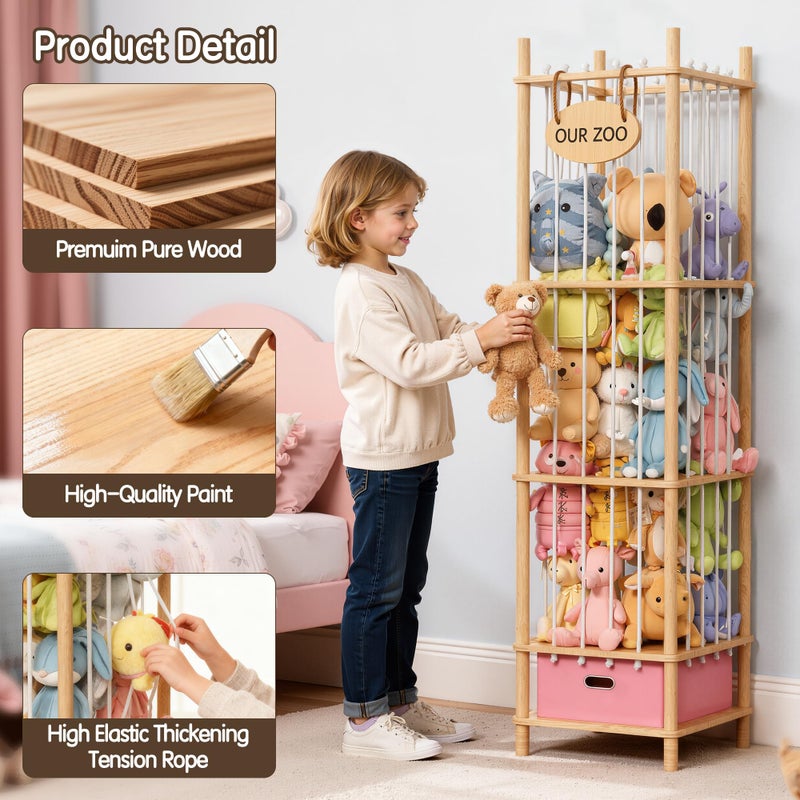 Brelley Stuffed Animal Storage Wood Toy Storage Organizer with Drawer, Large Toy Chest Stuffed animal holder for Kids Nursery Playroom Bedroom - Image 2
