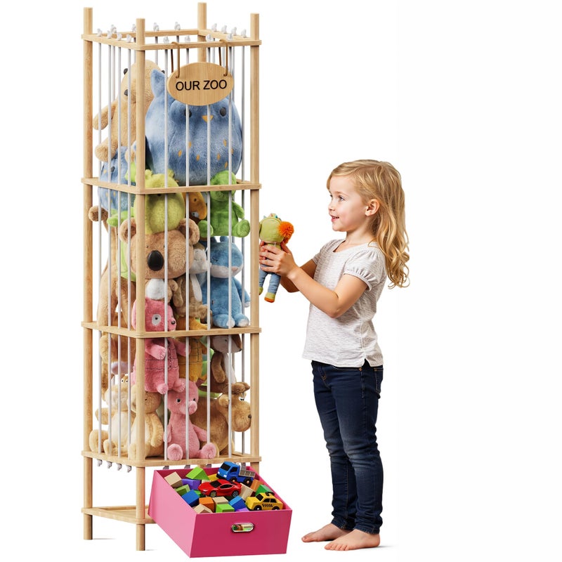 Brelley Stuffed Animal Storage Wood Toy Storage Organizer with Drawer, Large Toy Chest Stuffed animal holder for Kids Nursery Playroom Bedroom - Image 1