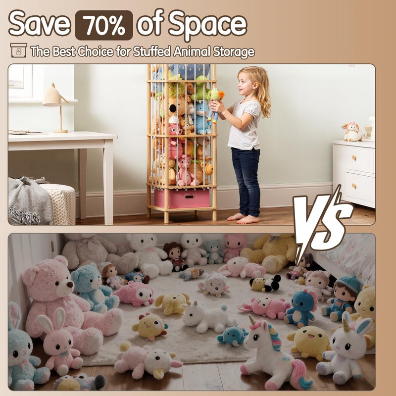 Brelley Stuffed Animal Storage Wood Toy Storage Organizer with Drawer, Large Toy Chest Stuffed animal holder for Kids Nursery Playroom Bedroom - Image 5