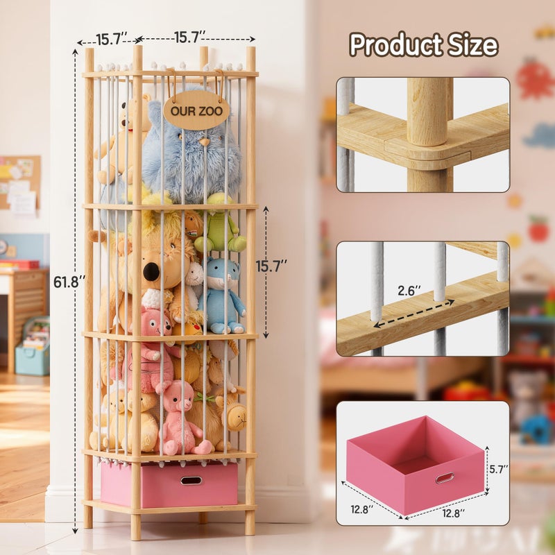 Brelley Stuffed Animal Storage Wood Toy Storage Organizer with Drawer, Large Toy Chest Stuffed animal holder for Kids Nursery Playroom Bedroom - Image 4