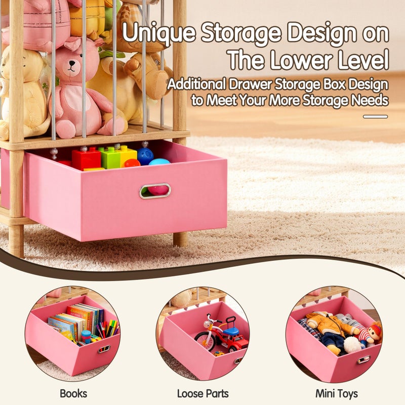 Brelley Stuffed Animal Storage Wood Toy Storage Organizer with Drawer, Large Toy Chest Stuffed animal holder for Kids Nursery Playroom Bedroom - Image 3