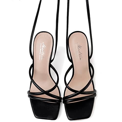 Mostrin Black Strappy Heels for Women Lace Up Heels Tie Up Stiletto High Heeled Sandals Square Open Toe Heels for Prom, Party Size 8 - Image 4