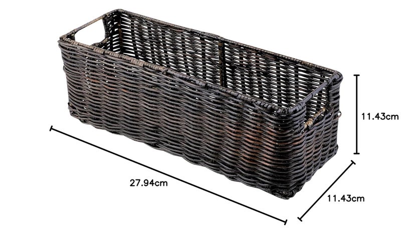 AKWAY Wicker Bathroom Vanity Tray for Toilet Paper and Soap Kitchen Counter Top Storage Shelf Coffee Table Decorative Tray Cosmetic Organizer Display Holder 11 L x 45 W x 45 H Antique Black - Image 5