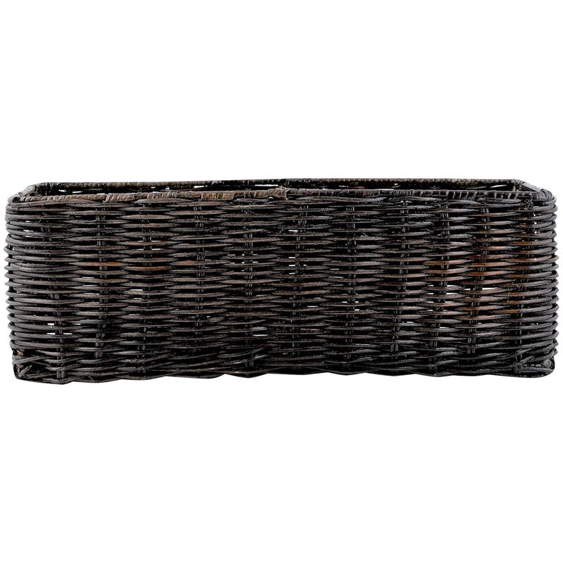 AKWAY Wicker Bathroom Vanity Tray for Toilet Paper and Soap Kitchen Counter Top Storage Shelf Coffee Table Decorative Tray Cosmetic Organizer Display Holder 11 L x 45 W x 45 H Antique Black - Image 3
