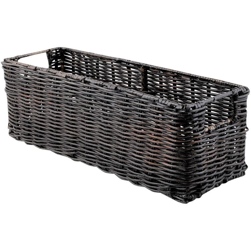 AKWAY Wicker Bathroom Vanity Tray for Toilet Paper and Soap Kitchen Counter Top Storage Shelf Coffee Table Decorative Tray Cosmetic Organizer Display Holder 11 L x 45 W x 45 H Antique Black - Image 4