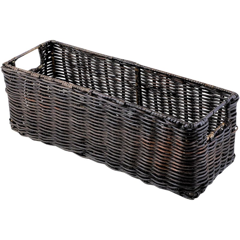 AKWAY Wicker Bathroom Vanity Tray for Toilet Paper and Soap Kitchen Counter Top Storage Shelf Coffee Table Decorative Tray Cosmetic Organizer Display Holder 11 L x 45 W x 45 H Antique Black - Image 2