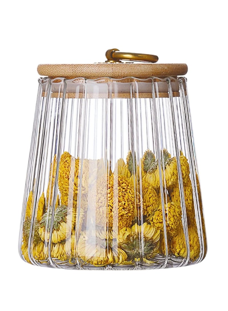 Luckam Glass Jars, 650ml Coffee Nuts Canister Airtight Storage Jar Petal Decorative Container with Bamboo Lid Metal Handle Easy to Grasp - Image 1