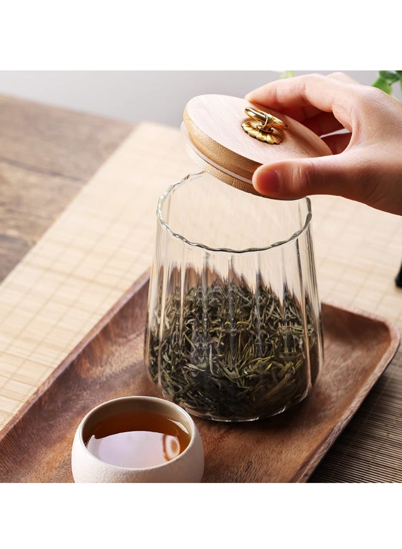Luckam Glass Jars, 650ml Coffee Nuts Canister Airtight Storage Jar Petal Decorative Container with Bamboo Lid Metal Handle Easy to Grasp - Image 2