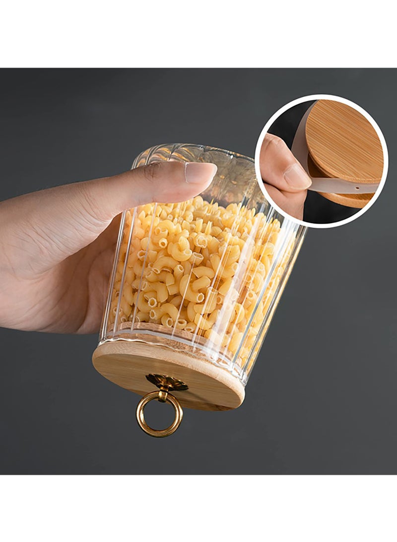 Luckam Glass Jars, 650ml Coffee Nuts Canister Airtight Storage Jar Petal Decorative Container with Bamboo Lid Metal Handle Easy to Grasp - Image 3