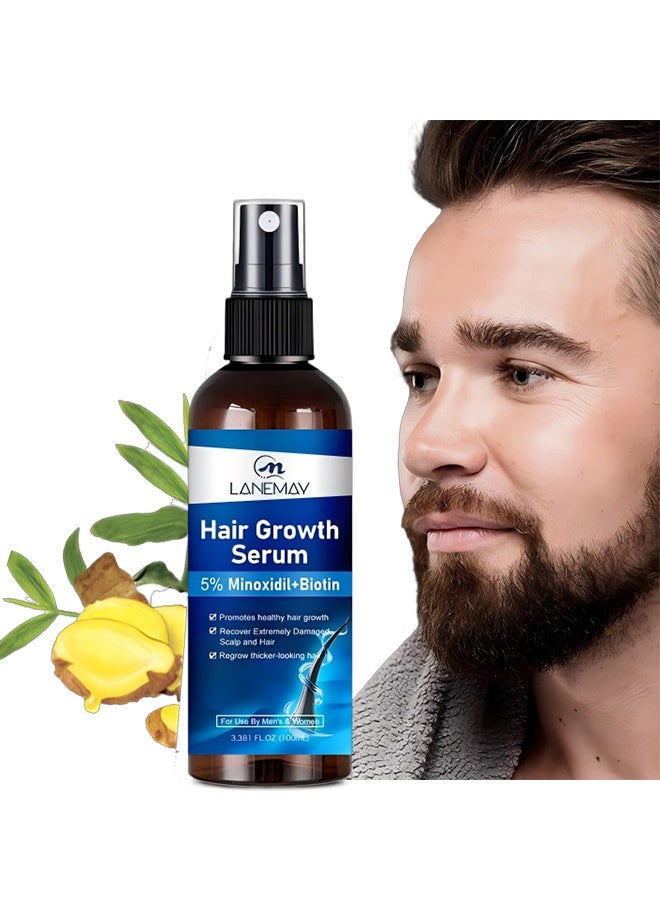 LANEMAY Hair Growth Serum with 5% Minoxidil & Biotin, Multi-Effect Scalp Nourishing Repair Essence Promote Healthy Hair Regrowth Restore Damaged Scalp Thickening Thinning Hair & Beard Serum Suitable For Men Women Daily Scalp Care Treatment Spray 100ml - Image 1