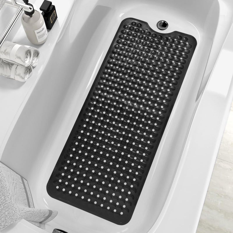 MOONFLY Shower and Bathtub Mat40x16 InchesExtra Long Non Slip Mats with Suction Cups and Drain Holes Machine Washable and Anti Slip Bathmats Bathroom Mats for Tub Nonslip Black