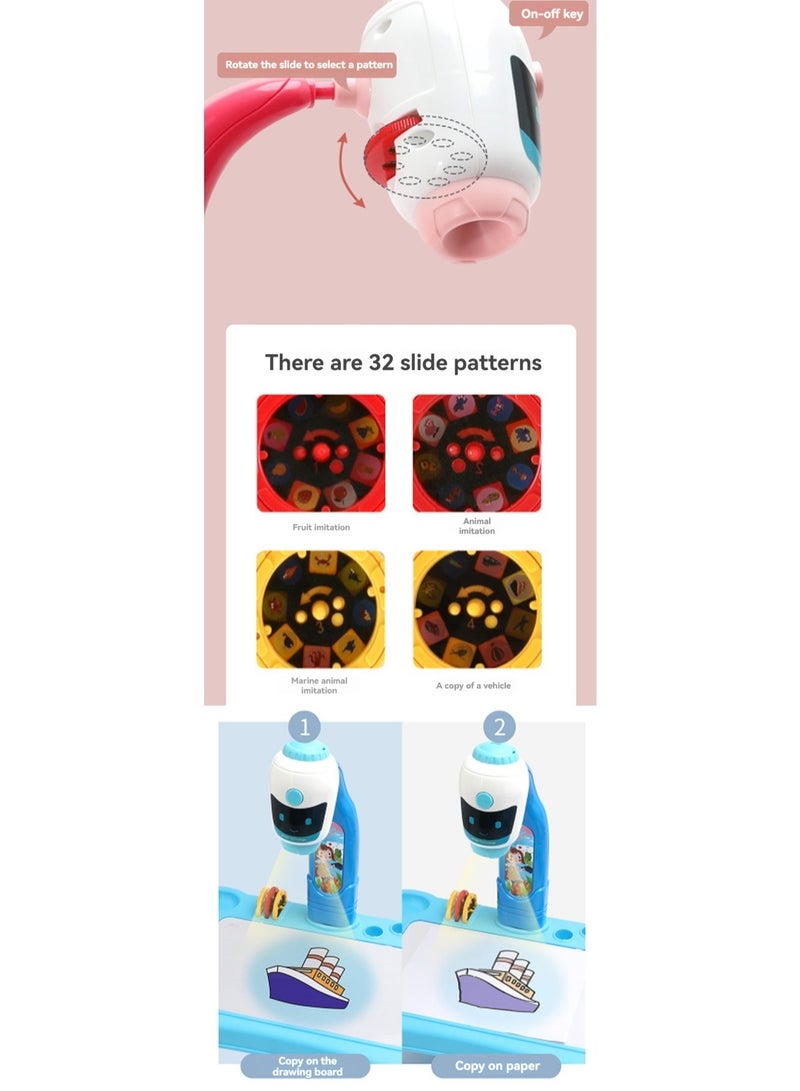 طاولة عرض على شكل قطة، جهاز عرض للرسم للأطفال مع مصباح يدوي، لعبة عرض شرائح، طاولة رسم تتبعية مع موسيقى خفيفة، مناسبة لهدايا ألعاب تعلم الفن المبكر - Image 4