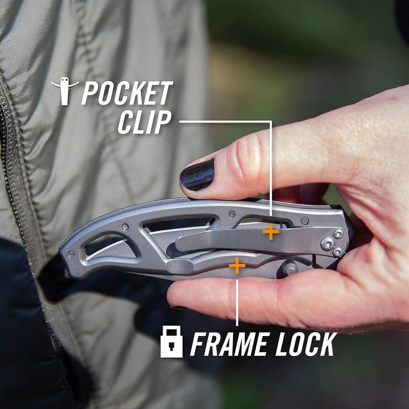 Gerber Gear Paraframe I EDC Folding Pocket Knife, 3" Serrated Edge with Safety Frame Lock, Stainless Steel, Grey - Image 4