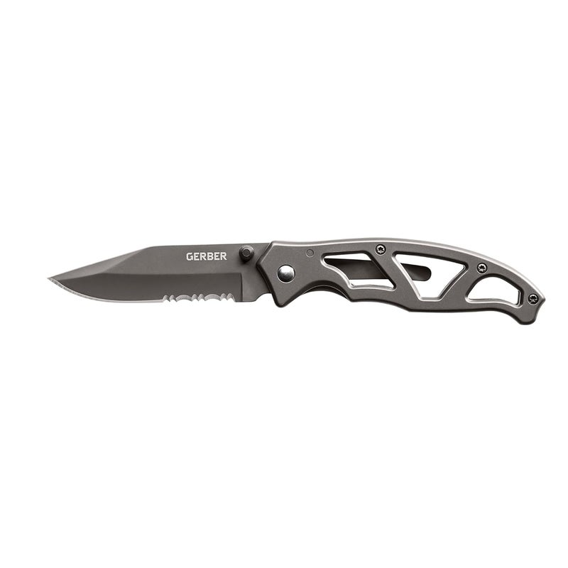 Gerber Gear Paraframe I EDC Folding Pocket Knife, 3" Serrated Edge with Safety Frame Lock, Stainless Steel, Grey - Image 1