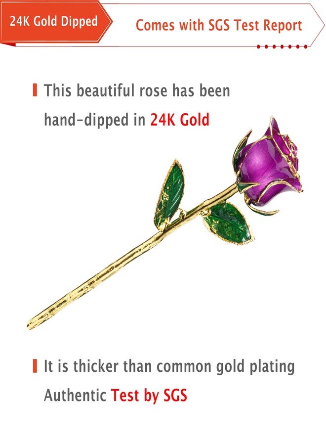 AliveRose Gold Roses, 24K Gold Rose Made from Real Rose - Unique Design 24K Dipped Rose for Anniversary Valentines Mothers Day Birthday Gifts (Purple Original Rose with Crystal Vase) - Image 4