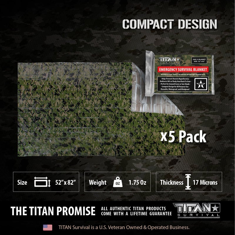 TITAN Survival Mylar Survival Blankets 5 Pack 52” x 82” - 90% Heat Retention & Waterproof Design - Emergency Blanket Cold Weather Protection & Survival Kits - Durable Space Blanket for Outdoor Use - Image 3