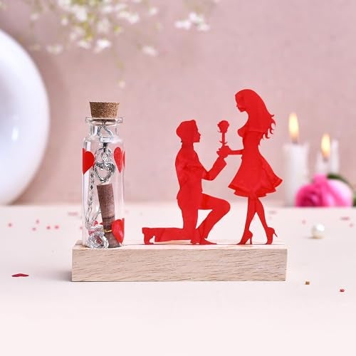 CraftVatika Valentines Love Couple Showpiece with Wooden Base Propose Gift for Girlfriend and Boyfriend Valentine Decoration Couple Gifts for Valentine's Day (Design 1) - Image 1