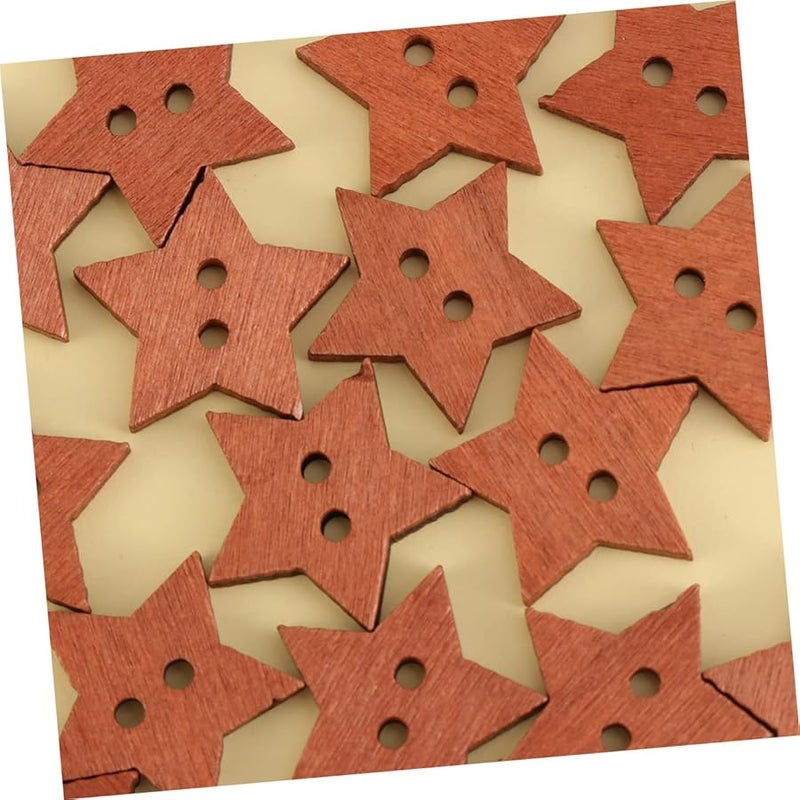 أزرار نجمة خشبية ١٠٠ قطعة على شكل خماسي الرؤوس للحرف الخياطة DIY طراز كلاسيكي - Image 4