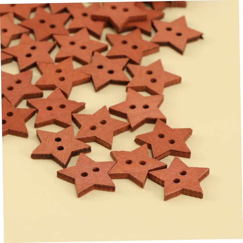 أزرار نجمة خشبية ١٠٠ قطعة على شكل خماسي الرؤوس للحرف الخياطة DIY طراز كلاسيكي - Image 3