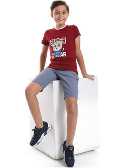 Printed Pattern Short Sleeves Boys T-Shirt_Burgundy