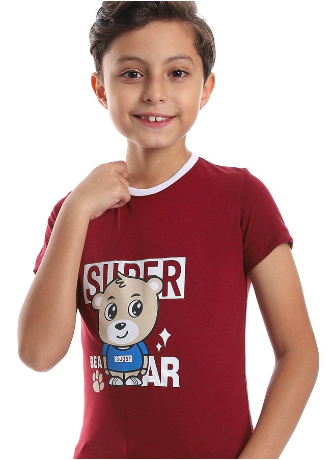 Andora - Printed Pattern Short Sleeves Boys T-Shirt_Burgundy - Image 1