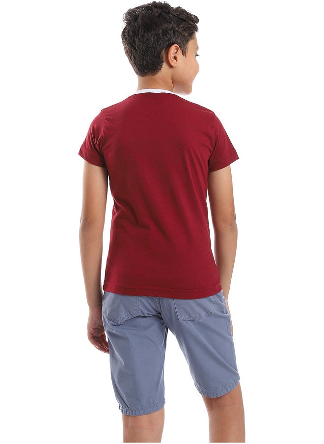 Andora - Printed Pattern Short Sleeves Boys T-Shirt_Burgundy - Image 1
