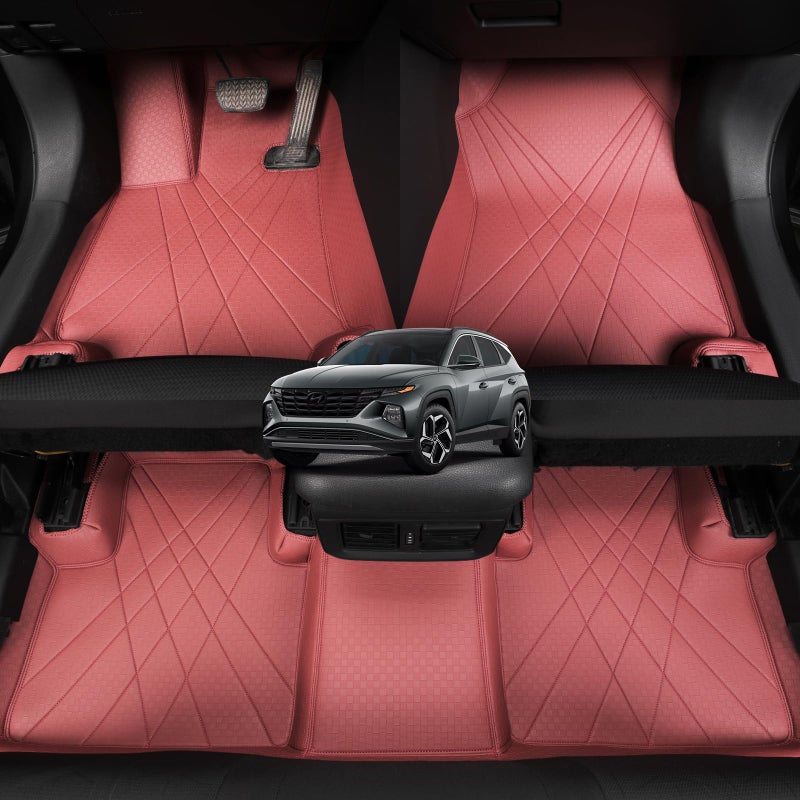 EKR Custom Fit Tucson Floor Mats for Select Hyundai Tucson 2022 2023 2024 Full Set Leatherette Burgundy
