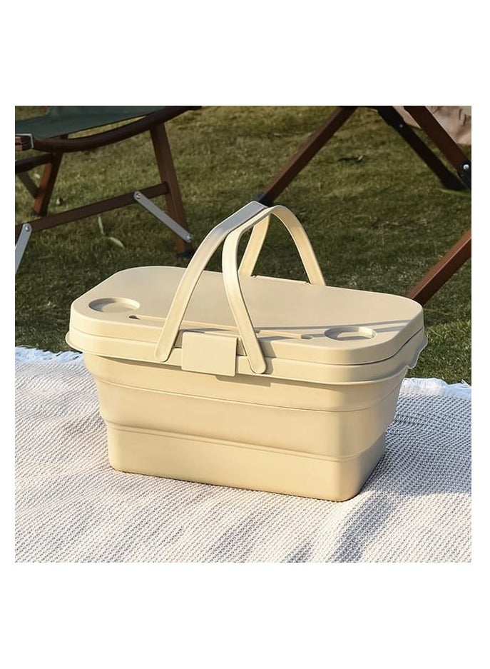 Generic Foldable Collapsible Picnic Basket Multi-functional Water-proof Storage with Lid Basket for Camping Outdoor  - Image 1