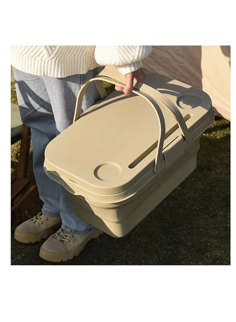 Generic Foldable Collapsible Picnic Basket Multi-functional Water-proof Storage with Lid Basket for Camping Outdoor  - Image 3