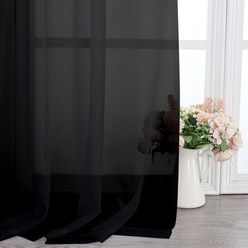 Simplebrand Black Sheer Curtains 108 Inches Long, Extra Long Rod Pocket Solid Color Window Sheer Curtain Panels, Elegant Curtains & Drapes for Living Room, Bedroom 2 Panels (Black, 42" W x 108" L) - Image 5