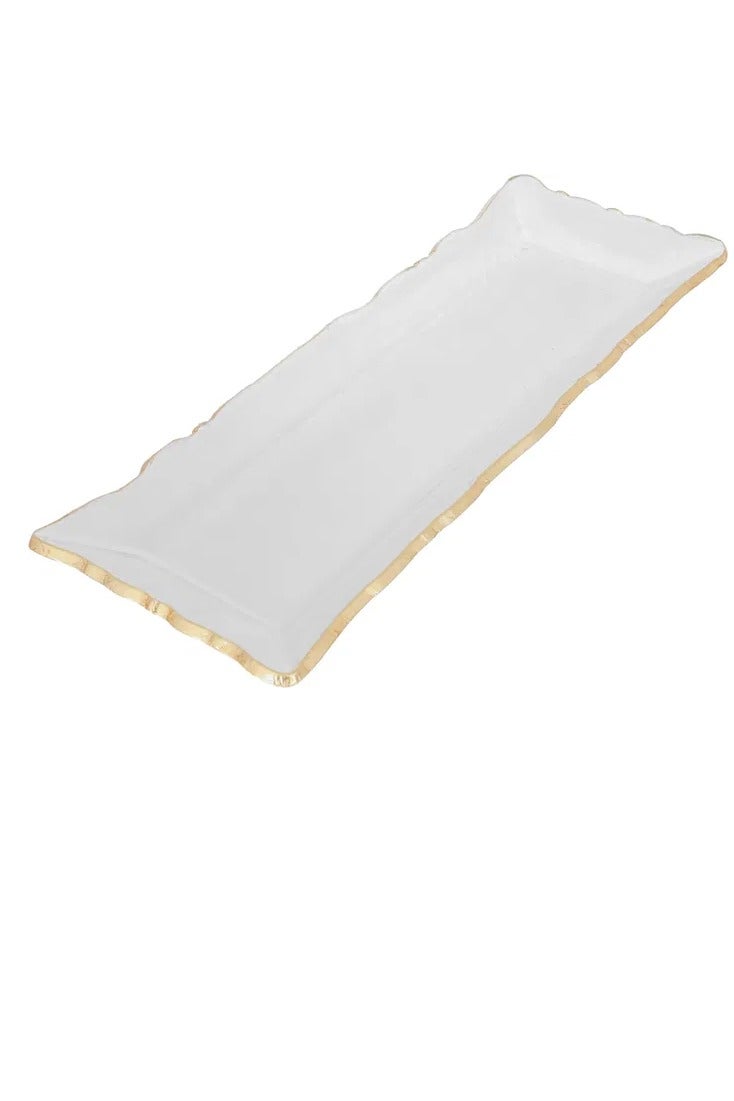 Alsaif Gallery Al Saif Gallery glass dessert dish, 50 x 18 x 3 cm, rectangle, gold rim, large - clear - Image 1
