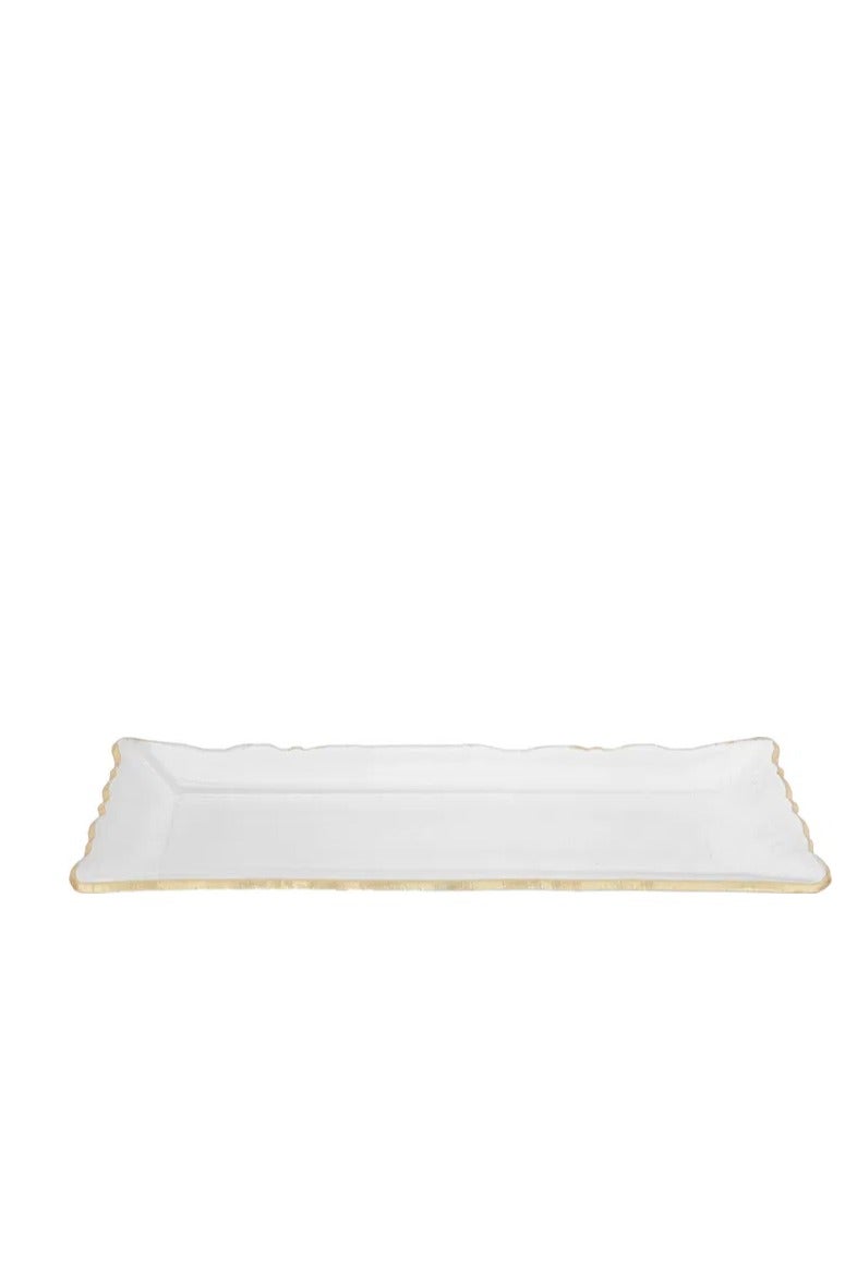 Alsaif Gallery Al Saif Gallery glass dessert dish, 50 x 18 x 3 cm, rectangle, gold rim, large - clear - Image 2