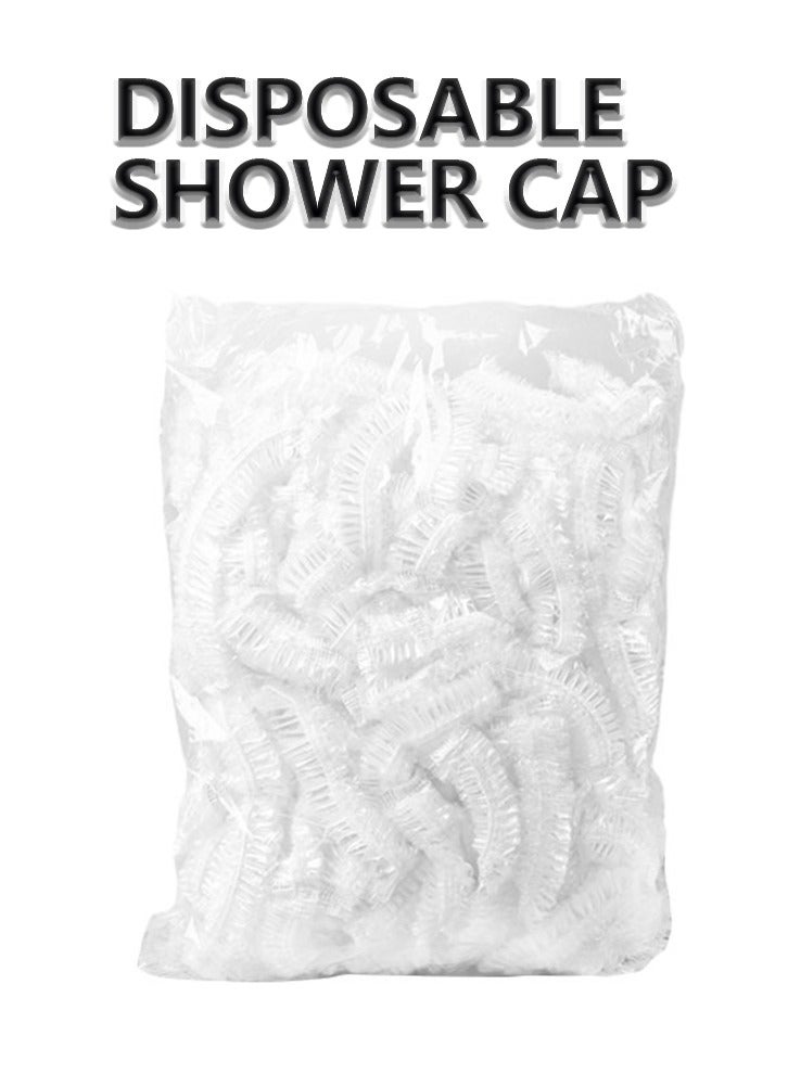 100-Piece Disposable Shower Cap Set Clear/White 50cm  - Image 1