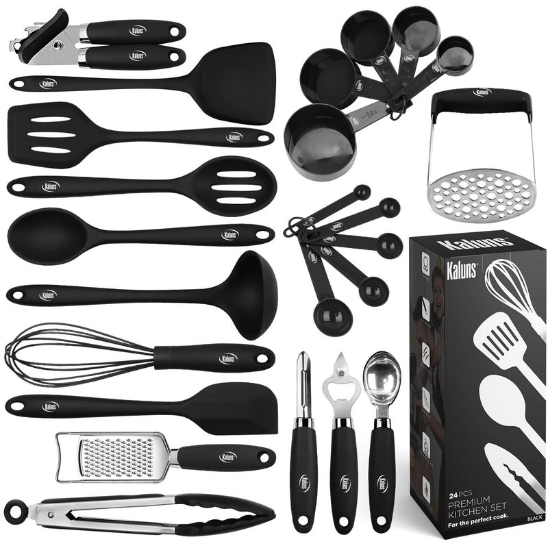 Kaluns Silicone Kitchen Utensils Set 24 Pcs Silicone Cooking Utensils Set - Can Opener, Masher, Turner, Spatula 446Â°F Heat Resistant Non-Stick - Premium Utensil Set - Image 1