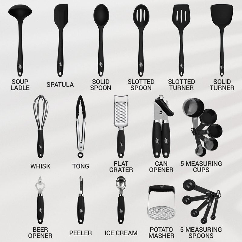 Kaluns Silicone Kitchen Utensils Set 24 Pcs Silicone Cooking Utensils Set - Can Opener, Masher, Turner, Spatula 446Â°F Heat Resistant Non-Stick - Premium Utensil Set - Image 2
