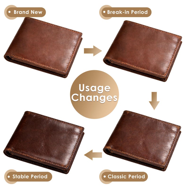 GSOIAX Top Genuine Grain Leather Premium Crazy Horse Wallet for Men-Handcrafted Vintage RFID Blocking Bifold 11 Card Slots 2 ID Windows & 2 Cash Pockets Gift Box Packaging for Him(Brown) - Image 2