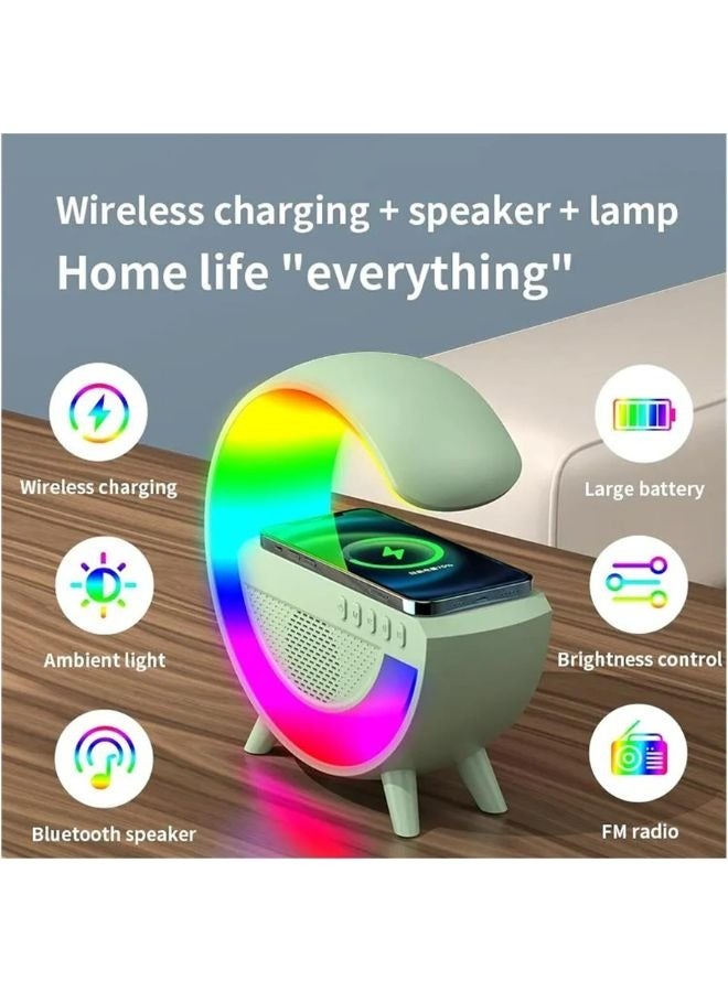 بيوينتي مكبر صوت LED لاسلكي باضاءة محيطية 5 في 1 نغمة رنين موسيقية مصباح ذكي جميل شحن لاسلكي سبعة اختيارات الوان ساعة منبه راديو اف ام - Image 3