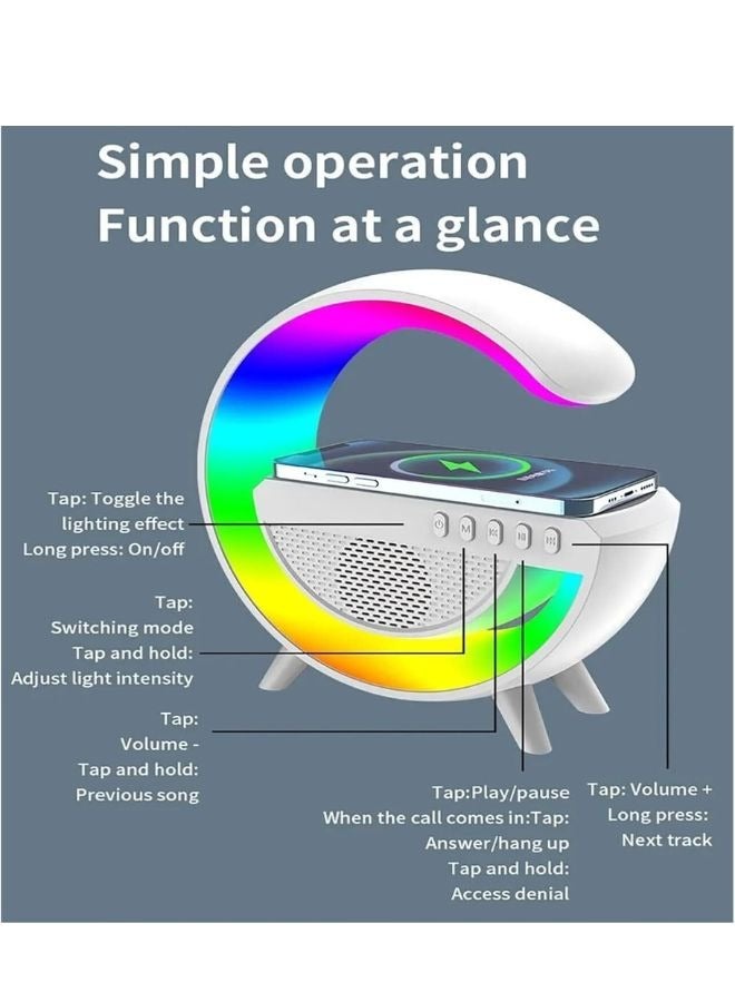 بيوينتي مكبر صوت LED لاسلكي باضاءة محيطية 5 في 1 نغمة رنين موسيقية مصباح ذكي جميل شحن لاسلكي سبعة اختيارات الوان ساعة منبه راديو اف ام - Image 4