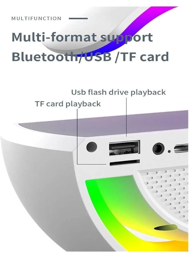 بيوينتي مكبر صوت LED لاسلكي باضاءة محيطية 5 في 1 نغمة رنين موسيقية مصباح ذكي جميل شحن لاسلكي سبعة اختيارات الوان ساعة منبه راديو اف ام - Image 2