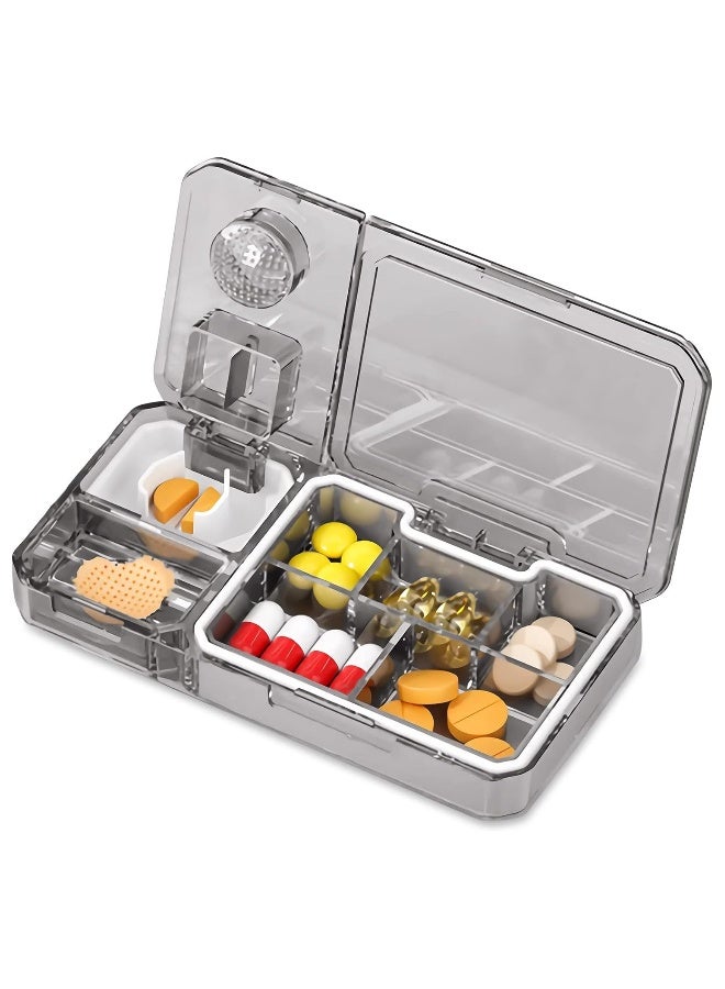 Pill Organizer with Pill Cutter & Crusher, 3 in 1 Multifunctional Pill Splitter, Slicer Medicine Case, Portable Travel Pill Box Container for Storing Grinding Cutting Pills Vitamins Tablets, Easily - Image 1