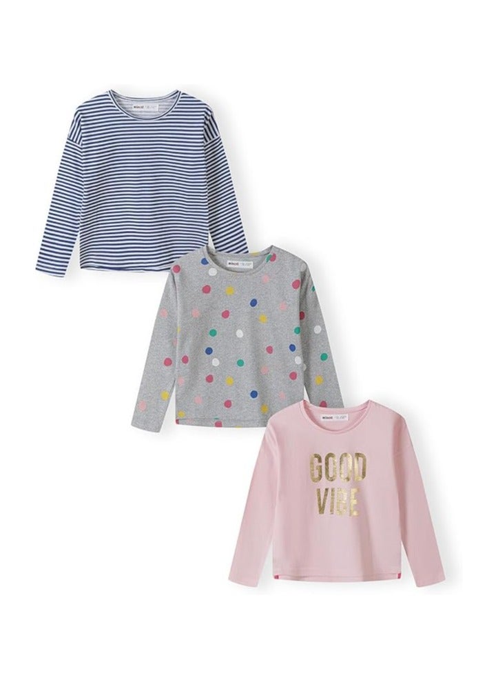 مينوتي Minoti Girls Girls 3Pk Basic Good Vibe L/S Graphic Tops Girls 3Pk Basic Good Vibe L/S Graphic Tops - Image 1