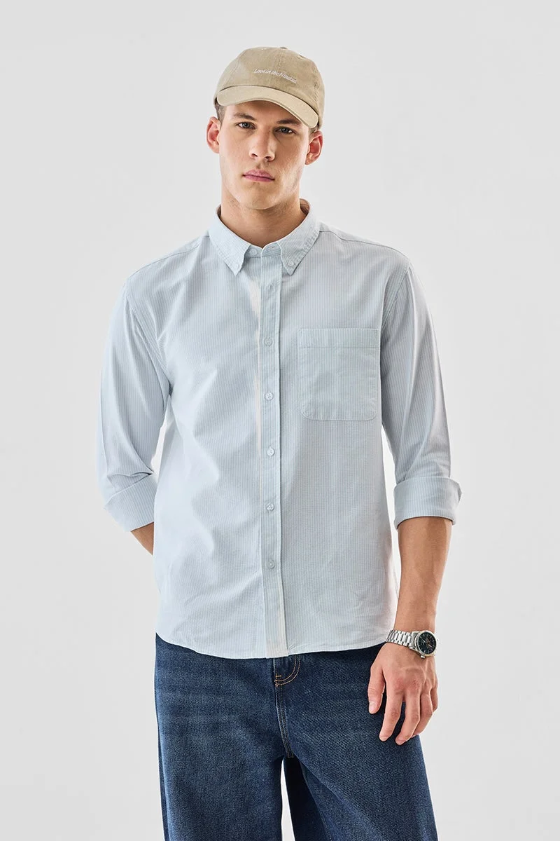 SNITCH Light Blue Striped Long Sleeve Regular Fit Shirt